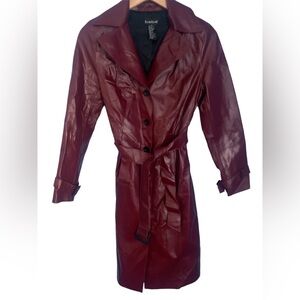 Vintage 90’s Y2K Bebe Genuine Leather Trench Coat Burgundy Red Size XS